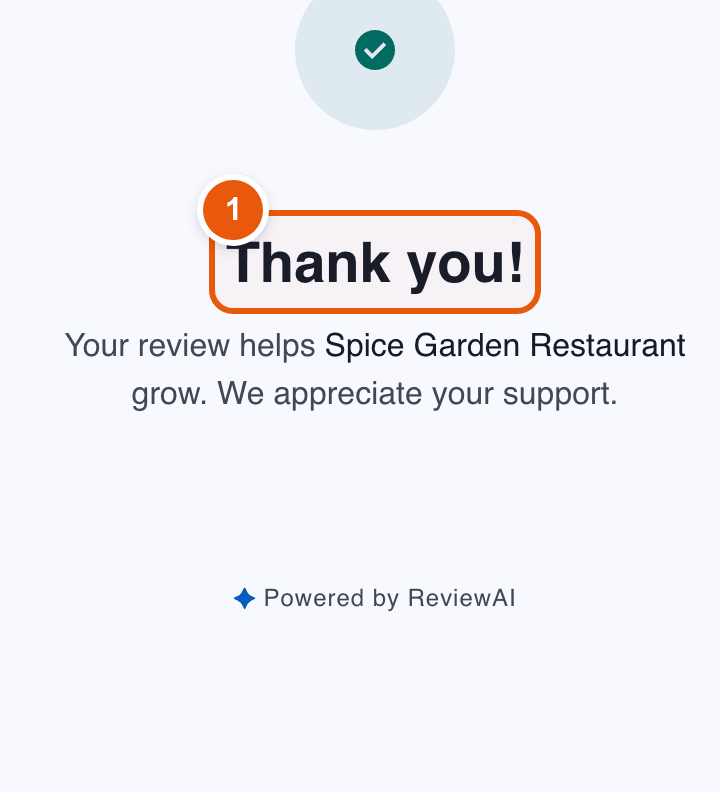 Customer thank-you screen after submitting