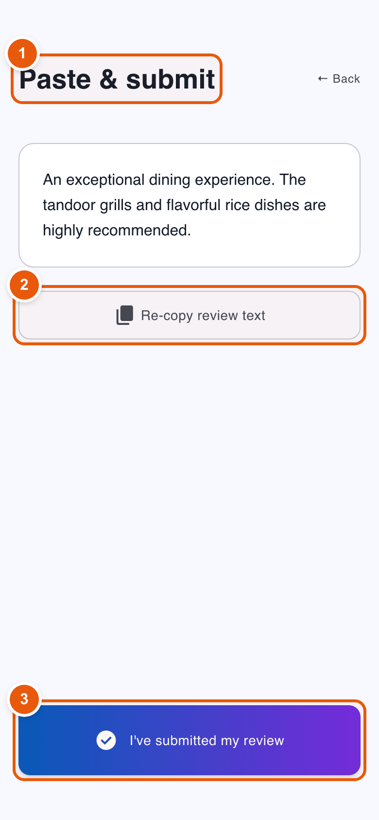 Customer Paste & submit screen